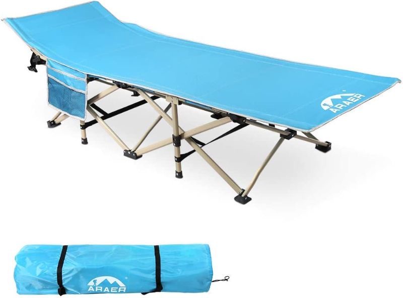 Photo 1 of ARAER Camping Cot, 450LBS(Max Load), Portable Foldable Outdoor Bed with Carry Bag for Adults Kids, Heavy Duty Cot for Traveling Gear Supplier, Office Nap, Beach Vocation and Home Lounging
