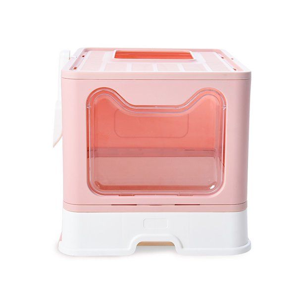 Photo 1 of Foldable Cat Litter Box Fully-Closed Drawer Type Splash-Proof Cat Supplies Large Cat Toilet Pink
