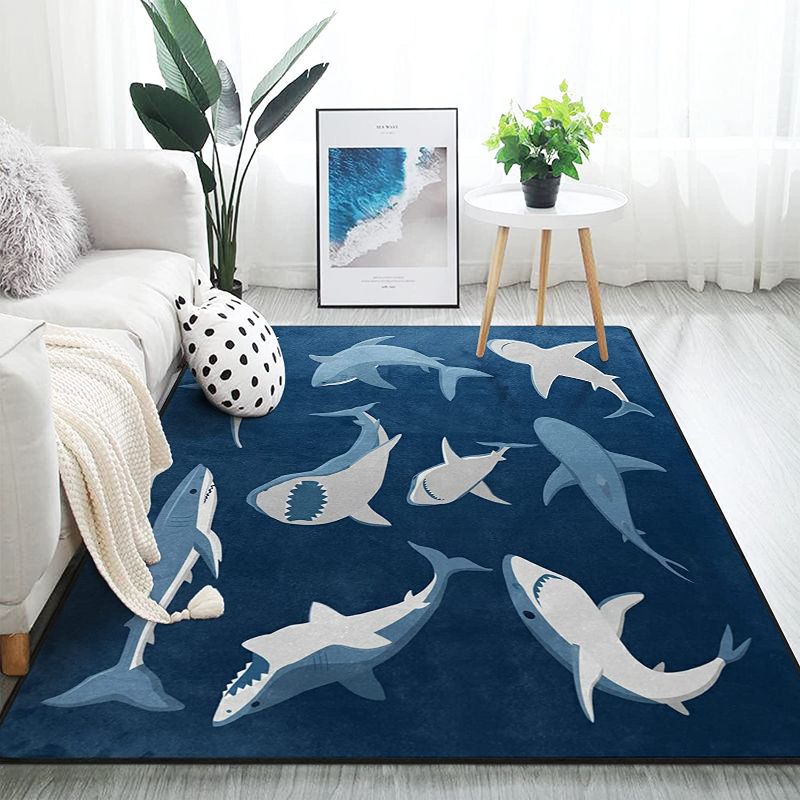 Photo 1 of ALAZA Blue Cartoon Shark Print Area Rug Rugs for Living Room Bedroom 7' x 5'
