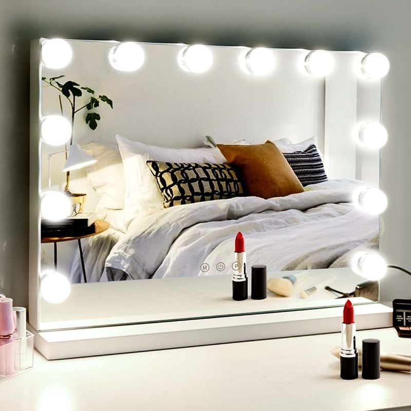 Photo 1 of 
M MIVONDA Lighted Makeup Vanity Hollywood Mirror with 3 Color Lights Dimmable LED Bulbs with 10X Magnification, 2in1 Tabletop and Wall-Mounted Mirror with Plug-in and USB Charger Port
