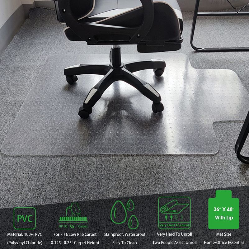 Photo 1 of 100pointONE Chair Mat for Carpeted Floors- 36’’×48’’ 0.09'' Thick Studded Plastic Chair Mat for Low Pile Carpet (with Lip)
