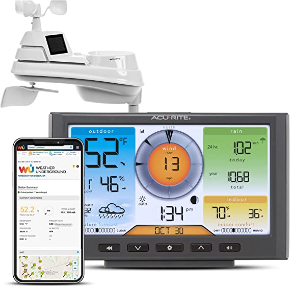 Photo 1 of AcuRite Iris (5-in-1) Home Weather Station with Wi-Fi Connection to Weather Underground with Temperature, Humidity, Wind Speed/Direction, and Rainfall (01540M) , Black
