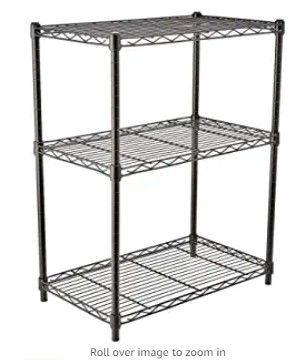 Photo 1 of Amazon Basics 3-Shelf Adjustable, Heavy Duty Storage Shelving Unit (250 lbs loading capacity per shelf), Steel Organizer Wire Rack, Black (23.3L x 13.4W x 30H)
