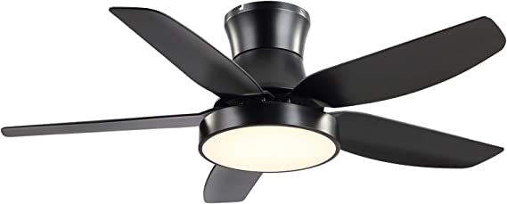 Photo 1 of 42''Low Profile Ceiling Fan with Lights Remote Control, ALUOCYI Flush Mount Small Ceiling Fan with 5 blades, 3 Color Change, 6 Speeds for Modern Living Room, Bedroom, Indoor, Patios Outdoor, Black
