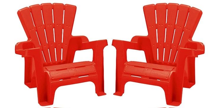 Photo 1 of American Plastic Toys Kids’ Adirondack (Pack of 2), Outdoor, Indoor, Beach, Backyard, Lawn, Stackable Lightweight, Portable, Wide Armrests, Comfortable Lounge Chairs for Children, Red (2pk)
