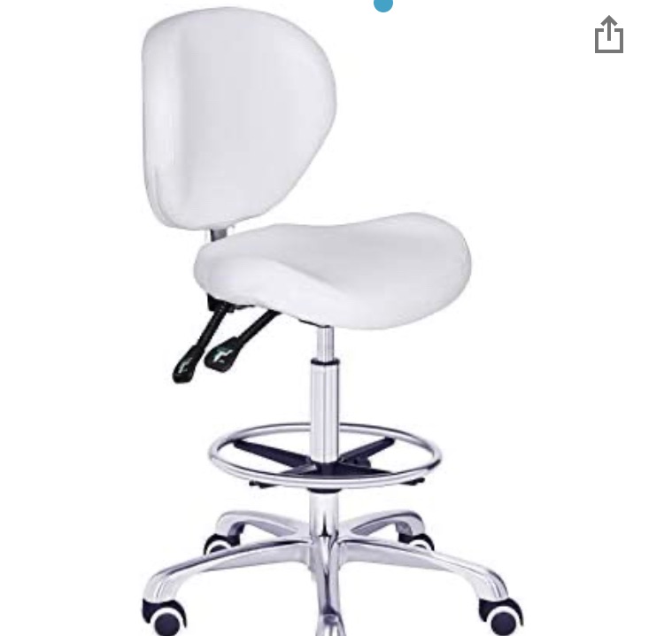 Photo 1 of Kaleurrier Adjustable Stools Drafting Chair with Backrest & Foot Rest,Tilt Back,Peneumatic Lifting Height,Swivel Seat,Rolling wheels,for Studio,Dental,Office,Salon and Counter,Home Desk Chairs (White)