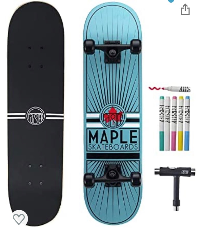 Photo 1 of Fastep 31 inch Complete Skateboard for Kids, Teens, Adults Beginners | with Extra 1 pcs Skate Tool and 5 pcs Colour Pens | Available to Custom Your Skate Board