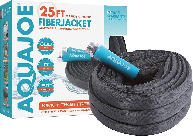 Photo 1 of Aqua Joe AJFJH25-58-PRO FiberJacket Non-Expanding Kink-Free Garden, RV, Marine and Camper Hose, Ultra-Lightweight, Drinking Water Safe, ft, 25-Foot x 5/8-Inch
