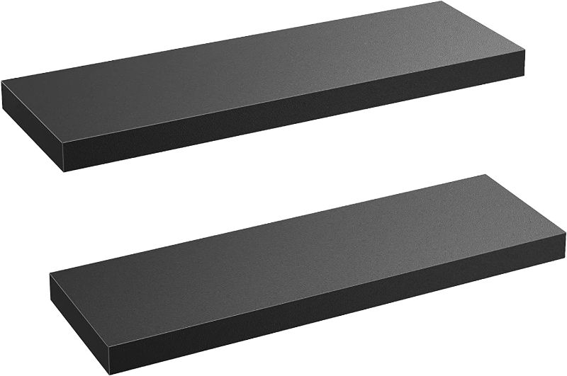 Photo 1 of AMADA HOMEFURNISHING Floating Shelves Wall Mounted, 24 x 9 Inch Wall Shelves for Bathroom, Bedroom, Living Room, Black Shelves Set of 2 - AMFS05
