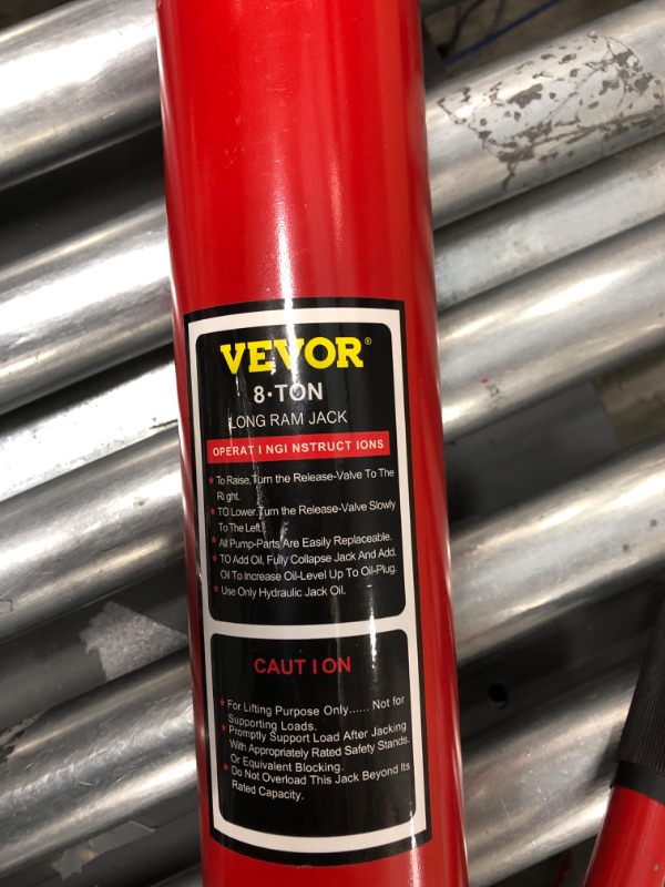 Photo 3 of ***PARTS ONLY*** VEVOR Hydraulic Long Ram Jack, 8 Tons/17636 lbs Capacity, with Dual Piston Pump and Clevis Base, Manual Cherry Picker w/Handle, for Garage/Shop Cranes, Engine Lift Hoist, Red
