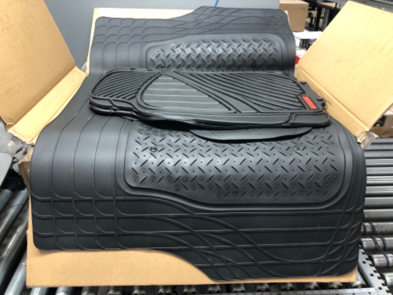 Photo 2 of Motor Trend FlexTough Performance All Weather Rubber Car Floor Mats with Cargo Liner - Full Set Front & Rear Floor Mats for Cars Truck SUV, Automotive Floor Mats (Black)