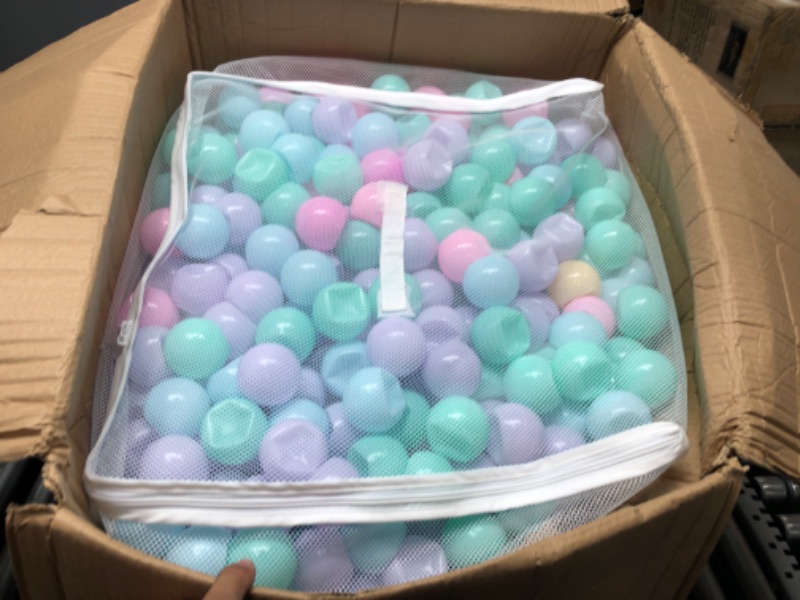 Photo 2 of Amazon Basics BPA Free Crush-Proof Plastic Ball Pit Balls with Storage Bag, Toddlers Kids 12+ Months, 6 Pastel Colors - Pack of 1000
