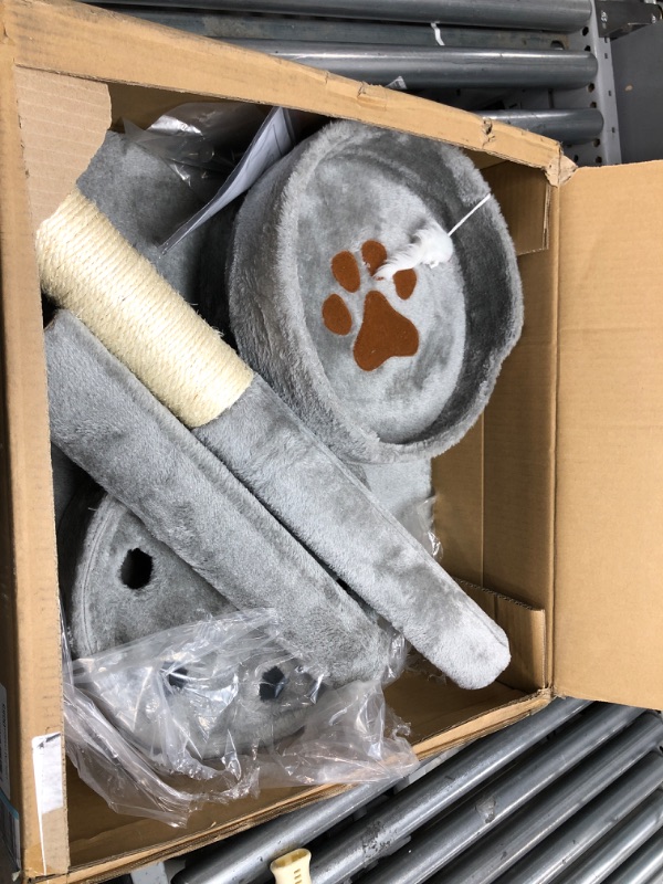Photo 1 of 3-Tier Cat Tower Collection - 2 Carpeted Napping Perches, Sisal Rope Scratching Post, Hanging Mouse, and Interactive Cheese Wheel Toy by PETMAKER (Gray)
