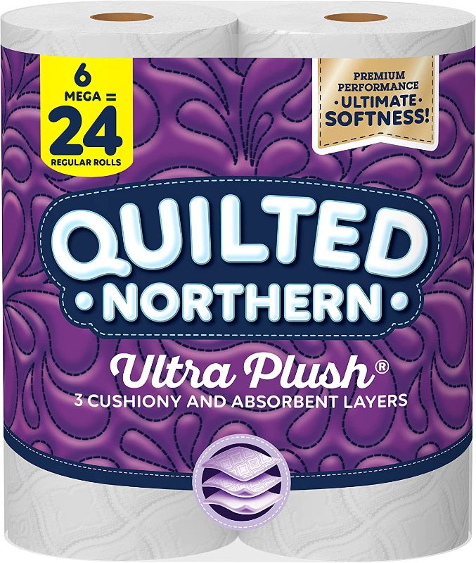 Photo 1 of 3 pack - Quilted Northern Ultra Plush® Toilet Paper, 6 Mega Rolls = 24 Regular Rolls, 3-ply Bath Tissue
