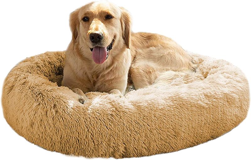 Photo 1 of  Calming Dog Bed (L/XL/XXL/XXXL) for Medium and Large Dogs Comfortable Pet Bed Faux Fur Donut Cuddler Up to 25/35/55/100lbs
