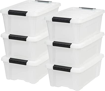 Photo 1 of IRIS USA 12 Qt. Plastic Storage Bin Tote Organizing Container with Durable Lid and Secure Latching Buckles, Stackable and Nestable, 12 Qt. (Pack of 6), Pearl with Black Buckle
