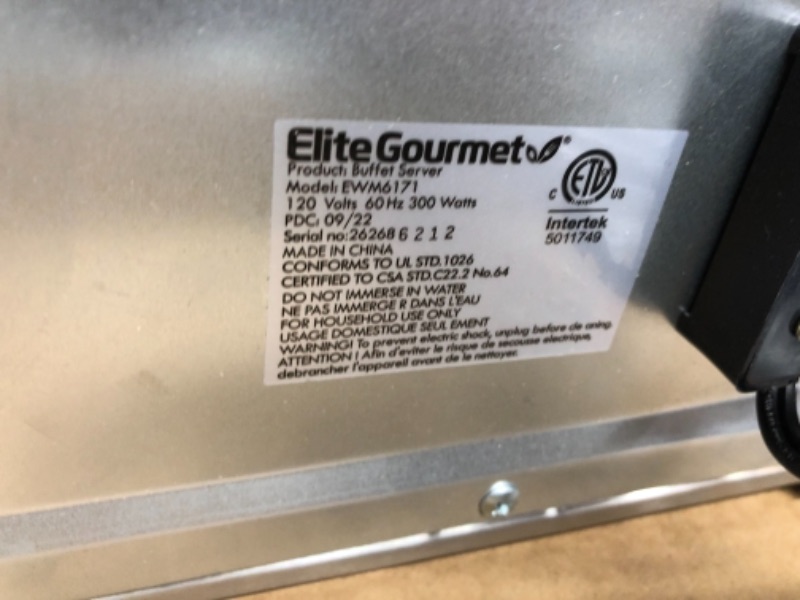 Photo 4 of **Parts Only** Non Functional**Elite Platinum Stainless Steel Electric Triple Buffet Server, Grey, 7.5 quart