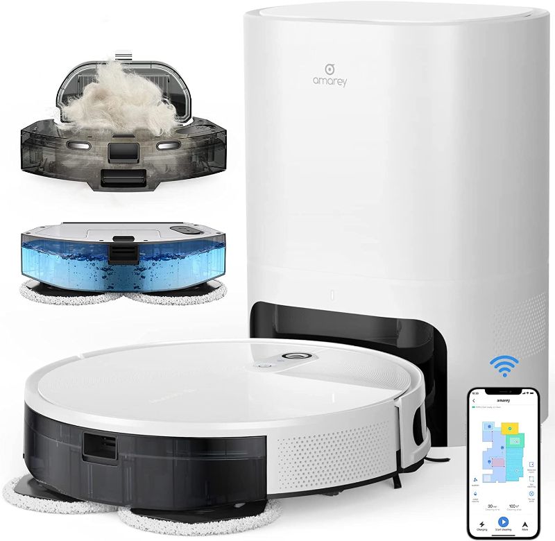 Photo 1 of Robot Vacuum Self Emptying with Spin Mop, 3000pa Robot Vacuum and Mop Combo, Visual Navigation, Smart Mapping, Wi-Fi Connected, Compatible with Alexa, Ideal for Pet Hair, Carpets, Hard Floors
