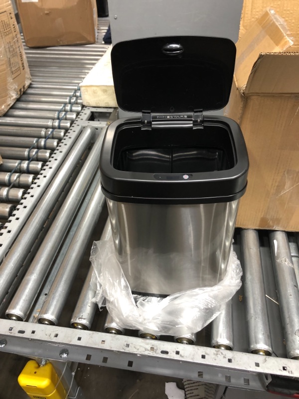 Photo 2 of Ninestars DZT- Bedroom or Bathroom Automatic Touchless Infrared Motion Sensor Trash Can, 3 Gal, Stainless Steel Base (Rectangular, Black Lid)
