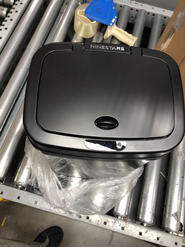 Photo 3 of Ninestars DZT- Bedroom or Bathroom Automatic Touchless Infrared Motion Sensor Trash Can, 3 Gal, Stainless Steel Base (Rectangular, Black Lid)
