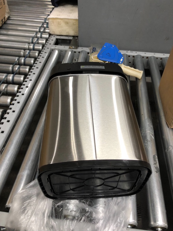 Photo 4 of Ninestars DZT- Bedroom or Bathroom Automatic Touchless Infrared Motion Sensor Trash Can, 3 Gal, Stainless Steel Base (Rectangular, Black Lid)
