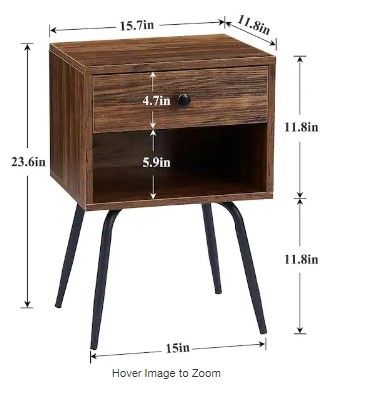 Photo 2 of ***MISSING COMPONENTS*** Nightstand Industrial End Table Accent Furniture with 1Open Storage & 1Drawer for Small Space?Brown?23.6"Tx11.8"Wx15.7"L
