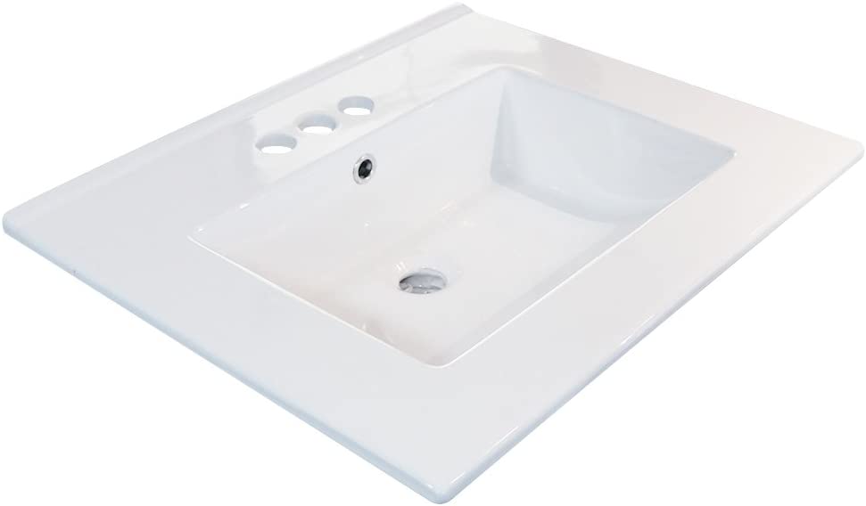 Photo 1 of 24" Rectangle Drop in Vessel Sink, White Bathroom Sink Ceramic Porcelain Vanity Top 3 Hole With Overflow (Ceramic sink only)
