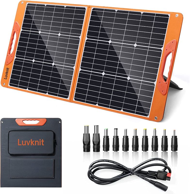 Photo 1 of 100 Watt Portable Solar Panel for Power Station, Foldable 100W Solar Panel for Camping Hiking Off-Grid Living, Monocrystalline Folding Panel Solar with 5V USB 18V DC Output(Black)
