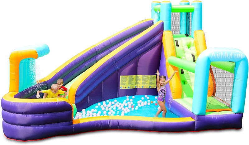 Photo 1 of AirMyFun Inflatable Waterslide, Water Bounce House for Wet and Dry, Kids Bouncy House Water Park with Air Blower, Water Spray, Splash Pool, A83021
