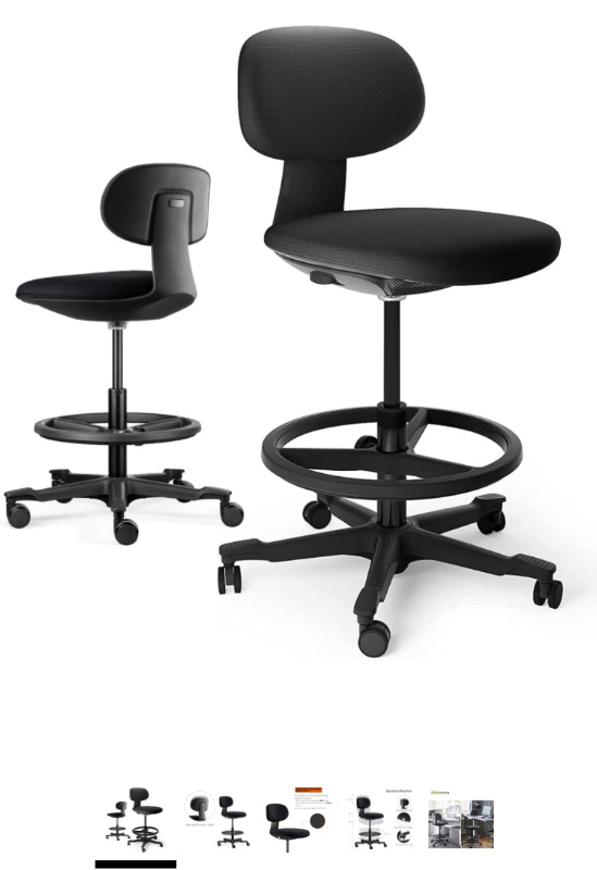 Photo 1 of ALFA Furnishing Drafting Chair, Ergonomic Standing Desk Tall Office Stool with Adjustable Height Back Support and Foot Ring for Computer, Studio, Workshop, Classroom, Lab, Counter, Black