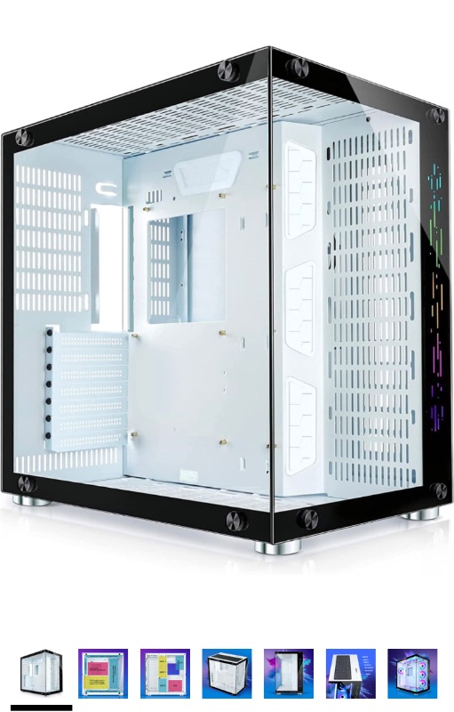 Photo 1 of GIM ATX Mid-Tower Case White Gaming PC Case 2 Tempered Glass Panels & Front Panel RGB Strip Gaming Computer Case Desktop Case USB 3.0 I/O Port, Magnet Dust Filter, Water-Cooling Ready