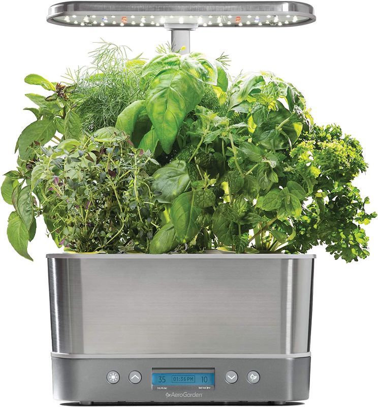 Photo 1 of AeroGarden Harvest Elite with Gourmet Herb Seed Pod Kit - Hydroponic Indoor Garden, Stainless Steel
