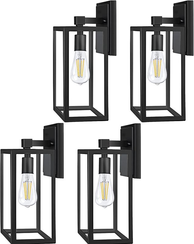 Photo 1 of 4 Pack PARTPHONER Outdoor Wall Lights, Exterior Light Fixtures Wall Mount, Waterproof Black Porch Lights, Anti-Rust Wall Lamp, Wall Sconce Lighting with Clear Glass for Garage, Doorway (Bulb Included)
