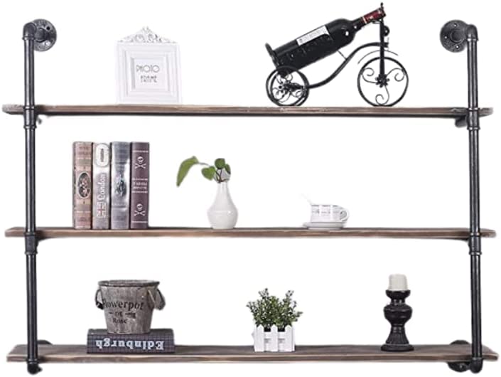 Photo 1 of (3 Tier - 48in) Industrial Pipe Shelving, Industrial Floating Shelves, 100% Pine Solid Wood, Galvanized Steel
