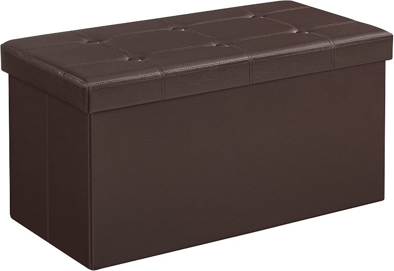 Photo 1 of  30 Inches Folding Storage Ottoman Bench, Storage Chest, Footrest, Coffee Table, Padded Seat, Faux Leather, Holds up to 660 lb, Brown