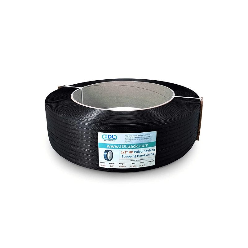 View 1 of IDL Packaging 1/2" x 7200’ Hand Grade Polypropylene (PP) Strapping Roll of 16” x 6” Core Size, 600 lbs Break Strength – Lightweight and Affordable Poly...
