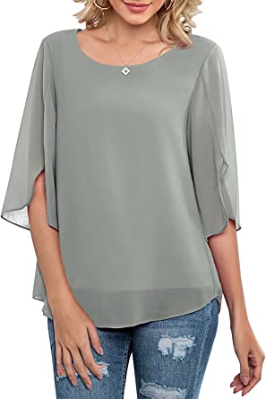 Photo 1 of  Womens Casual Scoop Neck Loose Top 3/4 Sleeve - MEDIUM