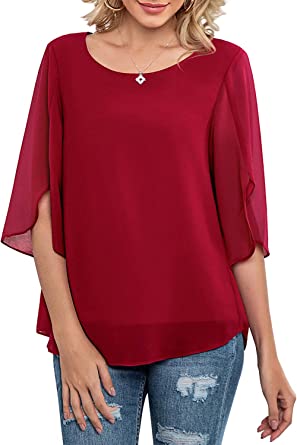 Photo 1 of Womens Casual Scoop Neck Loose Top 3/4 Sleeve - MEDIUM