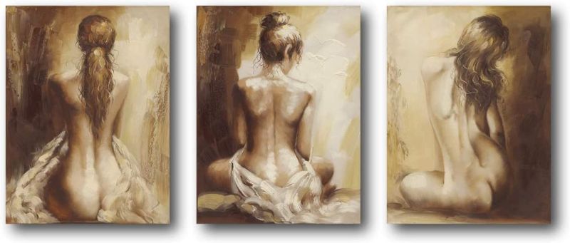 Photo 2 of  Canvas Wall Art Prints 3 Panel Figurative Lady Oil Paintings Stretched and Framed Ready to Hang Home Décor