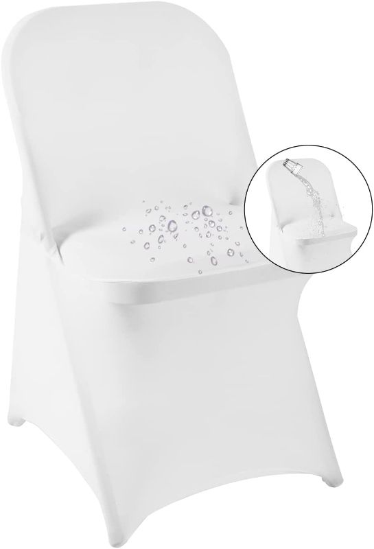 Photo 1 of 10 Pack White Spandex Folding Waterproof Chair Cover, Stretch Chair Cover Protector for Wedding, Party, Dining Banquet and Other Special Events
