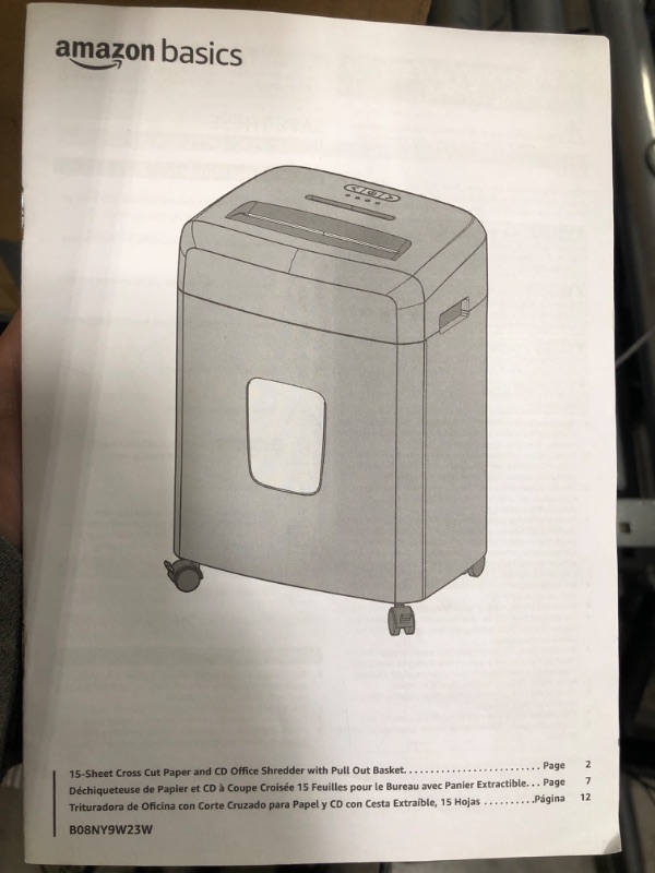 Photo 2 of Amazon Basics 15-Sheet Cross Cut Paper and CD Office Shredder with Pull Out Basket 