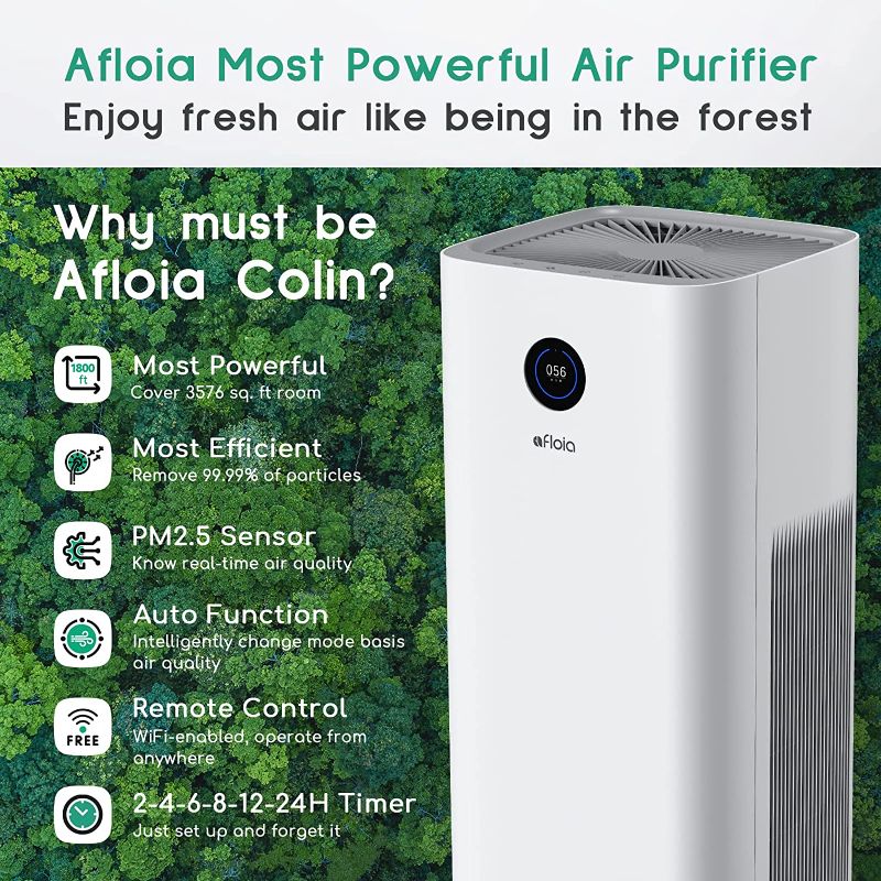 Photo 1 of Afloia Air Purifiers for Home Large Room Up to 3576 sq. ft, Smart WiFi Remote Control Quiet Air Cleaner with PM2.5 Sensor, True HEPA Filter for Allergies, Pets, Smoke, Dust, Pollen, Ozone Free, Colin