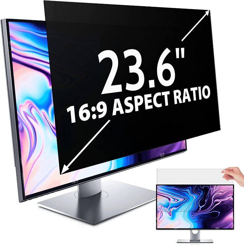 Photo 1 of Privacy Screen for Computer Monitor 23.6 Inch 16:9 Aspect Ratio, Anti Blue Light Glare Removable 23.6 in Privacy Screen Filter Protective Film, Peslv HD 23.6 Inch Privacy Screen Protector for Monitor
