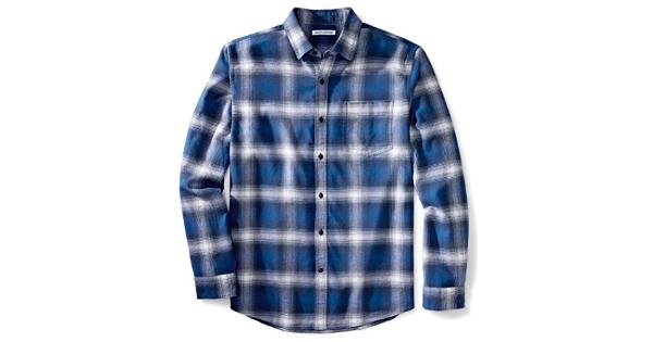 Photo 1 of Essentials Men's Regular-Fit Long-Sleeve Plaid Flannel Shirt, Blue Omb...
