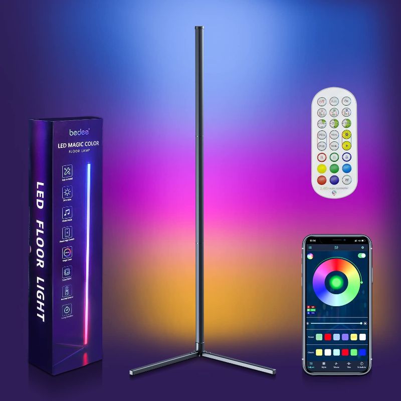 Photo 1 of LED RGB Corner Floor Lamp: bedee 16 Million Color Changing Floor Lamps with Remote,Smart App Control with DIY Music Sync Mode, Floor Lamp Light for Entertainment,TV and Living Room Bedrooms Decoration
