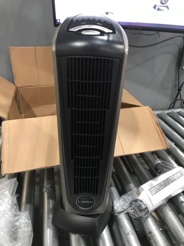 Photo 3 of Lasko Oscillating Ceramic Tower Space Heater for Home with Adjustable Thermostat, Timer and Remote Control, 22.5 Inches, Grey/Black, 1500W, 751320
