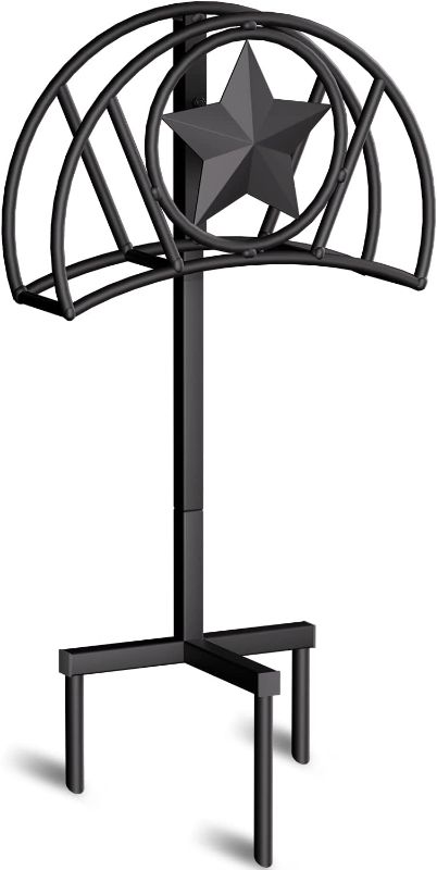 Photo 1 of Amagabeli Garden Hose Holder for Outside Hanger Stand Freestanding Holds 125ft Water Hose Detachable Rustproof Storage Metal Heavy Duty Decorative Star with Ground Stakes Lawn Yard Black BG374
