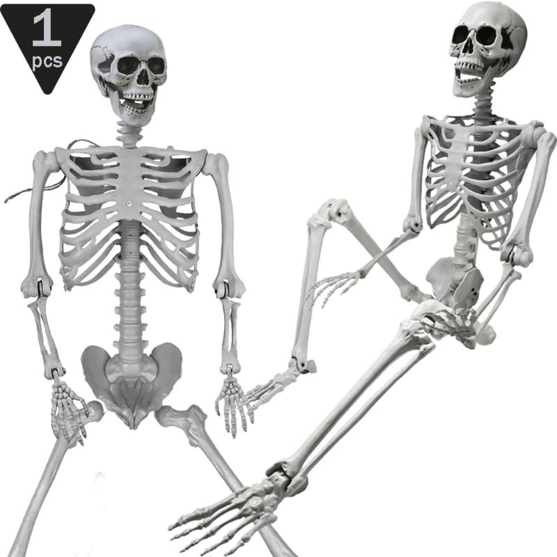 Photo 1 of 5.4ft/165cm Halloween Skeleton, Posable Life Size Human Skeletons, Full Body Realistic Bones with Movable Joints for Halloween Spooky Party Decoration, Yard Lawn Outdoor Haunted House Props Decor
