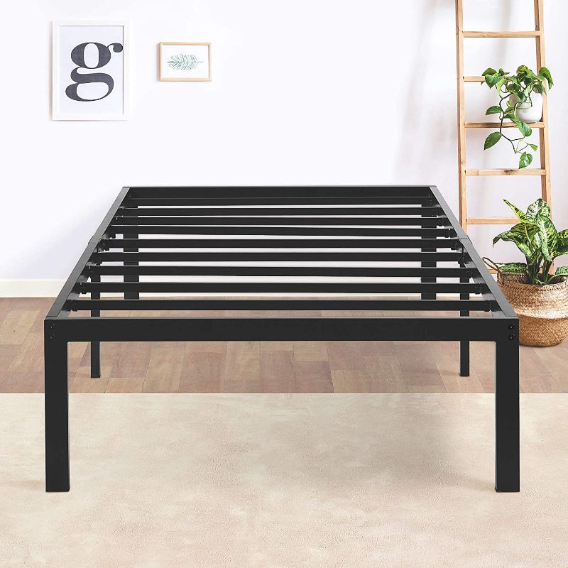 Photo 1 of  Heavy Duty Steel Slat Anti-slip Support Easy Assembly Mattress Foundation Bed Frame Maximum Storage Noise Free No Box Spring Needed, Black, Metal