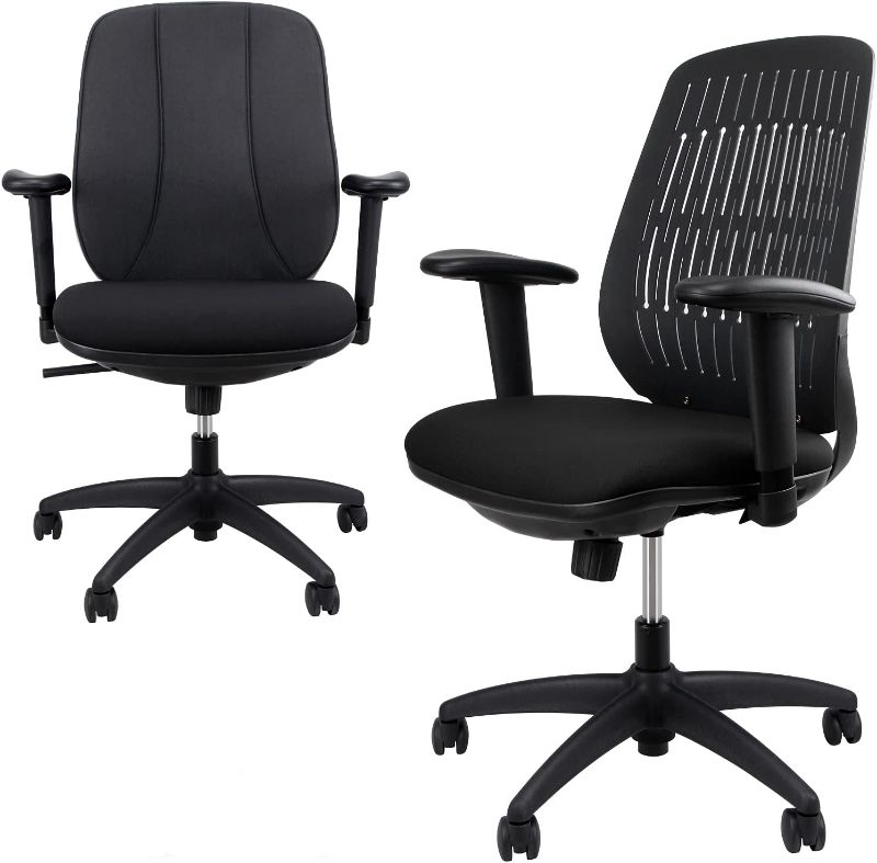 Photo 1 of Home Office Desk Chair, Premium Ergonomic Office Chair, Office Task Chair with Up-Down Adjustment Arms, Removable and Washable Fabric Backrest Cover, Swivel Tilt Comfortable Chair with PA Wheel, Black
